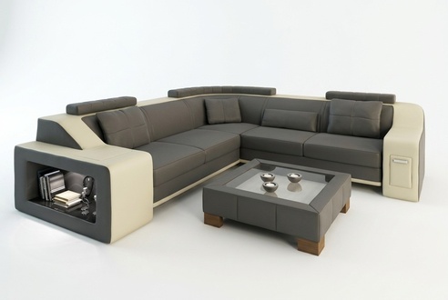 Ecksofa Leder Textil Sofa mit USB Polster Wohnlandschaft L Garnitur Sitz Isching