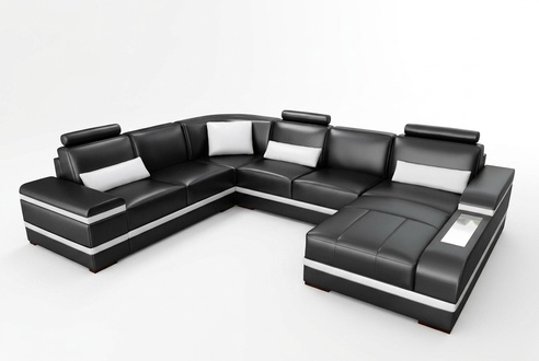 Ecksofa Ledersofa mit USB Big XXL U Form Wohnlandschaft Sofa Couch Garnitur LED