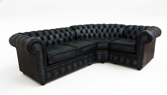 Ecksofa Ledersofa Polster Eck Couch Garnitur Sitz Schwarz Design Chesterfield