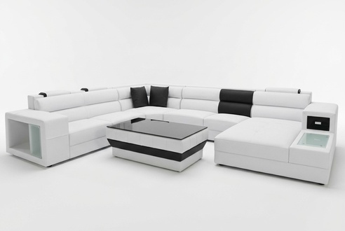 Ecksofa mit Beleuchtung & USB Anschluss Moder Leder Wohnlandschaft Sofa Polster