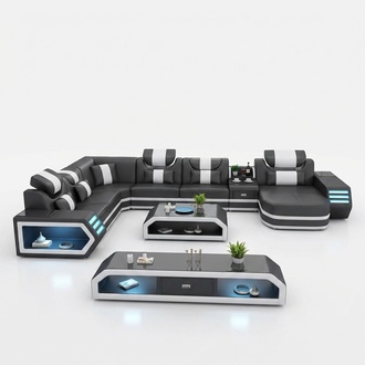 Ecksofa Polster Ecksofa U Form Couchtisch Sideboard Ledersofa Wohnlandschaft Neu