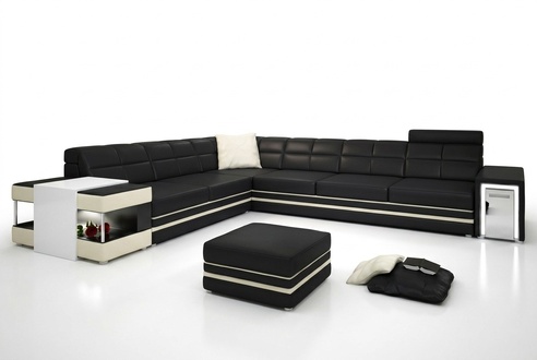 Ecksofa Sofa USB Polster Leder Wohnlandschaft Ecke Garnitur LForm Ledersofa 3026