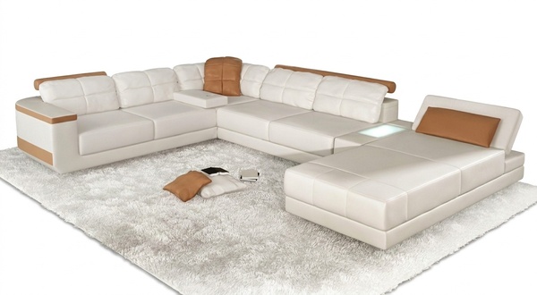 Ecksofa U-Form Sofa Couch Textil Sofas Design Wohnlandschaft Bettfunktion Leder