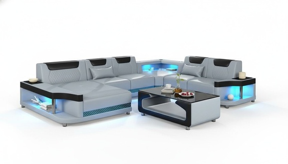 Ecksofa U Form+Couchtisch Modernes Polster Wohnzimmer Möbel Ecksofa Design Sofa