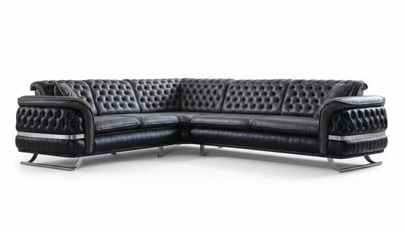 Ecksofa Wohnlandschaft Farbe Schwarz L Form XXL Sofa Neu Chesterfield
