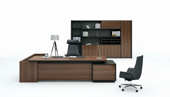 Ecktisch Schreibtisch + Schrank Regal Holz 2tlg. Set Büro Einrichtung Leder neu