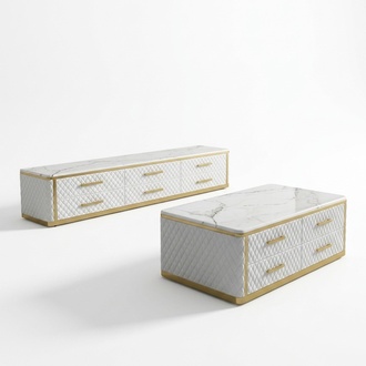 Edelstahl Sideboard Leder Marmor Imitation Stein Couchtische 200x40cm Tische
