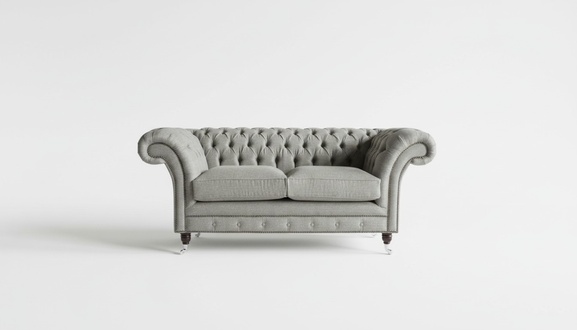 Edle 2 Sitzer Couch Polster Sofa Textil Stoff Grau Couchen Chesterfield