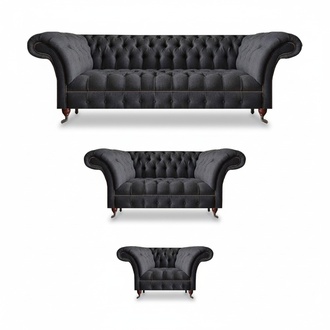 Edle Chesterfield Schwarze Couchgarnitur Polstermöbel Wohnzimmer Sofas