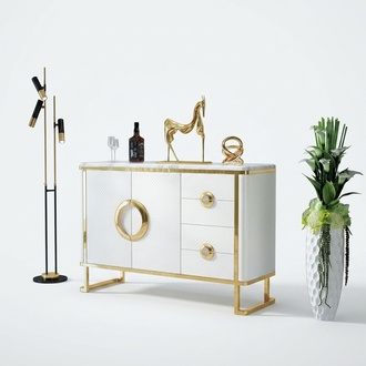 Edle Design Kommode Sideboard Italienische Kommoden Lowboards Leder Weiß Möbel