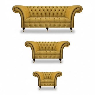 Edle Gelbe Chesterfield Garnitur Polstermöbel Textil Couchen 3tlg Set