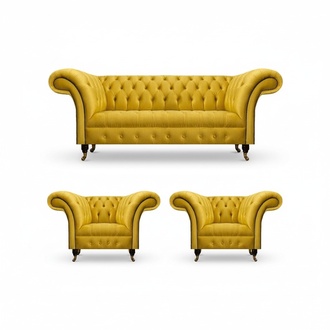 Edle Gelbe Chesterfield Sofagarnitur Designer Sitzmöbel Modernes Sitzset