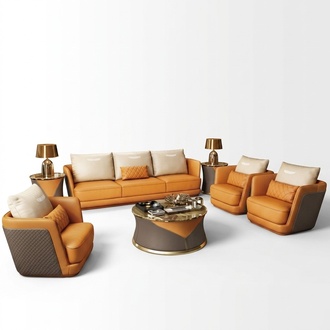 Edle Luxus Klasse Wohn Zimmer Set Garnitur Sofa Couch Polster 7tlg. Set Leder