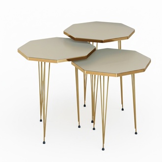 Edles Beiges Couchtisch-Set aus Holz und Edelstahl, modern