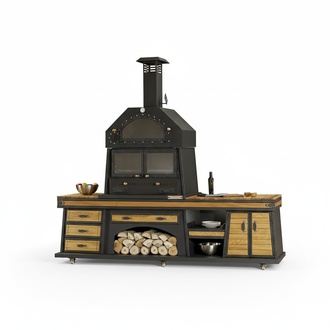 Elegante schwarze Außenküche aus Holz und Edelstahl für Garten