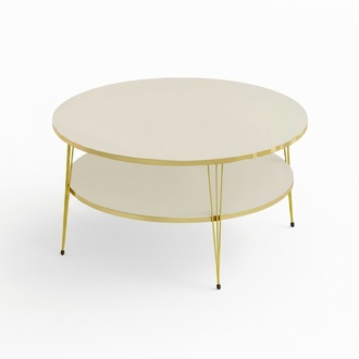 Eleganter Beigefarbener Couchtisch aus Holz mit Edelstahl-Details