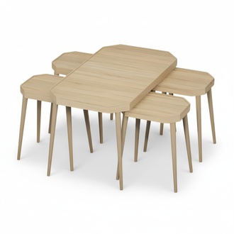 Set von 5 Geometrischen Nesting Tischen mit Holzbeinen