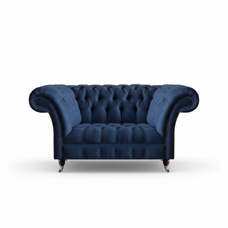 Eleganter Chesterfield Zweisitzer Blaues Textilsofa Wohnzimmer Couchen