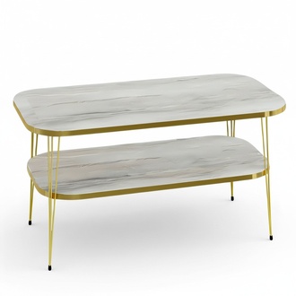 Eleganter grauer Couchtisch aus Holz mit Edelstahl für modernes
