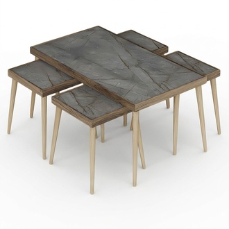 Eleganter grauer Holztisch-Set mit Couchtisch und Beistelltischen