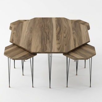 Eleganter Holz-Couchtisch mit Beistelltischen in Braun