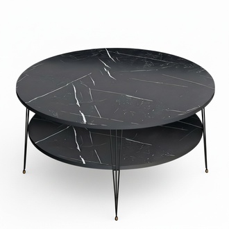 Eleganter schwarzer Couchtisch aus Holz mit Edelstahl-Design