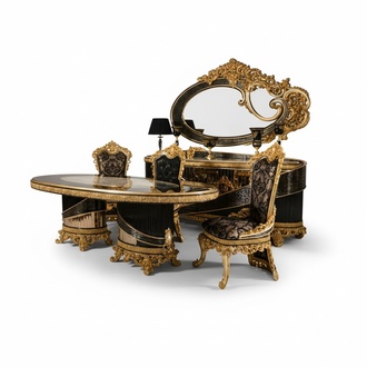Eleganter schwarzer Esstisch aus Holz und Glas im modernen Design