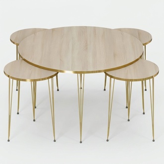 Eleganter schwarzer Holz-Couchtisch mit Beistelltischen im modernen