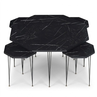 Eleganter schwarzer Holz-Couchtisch mit Beistelltischen im modernen