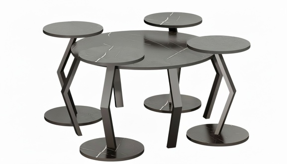 Eleganter schwarzer Holz-Couchtisch mit Beistelltischen im modernen