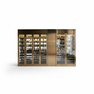 Eleganter silberner Weinschrank aus Edelstahl mit moderner Optik