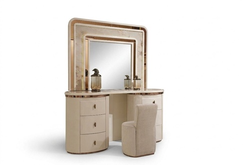 Eleganter weißer Holz-Schminktisch mit Spiegel und Hocker