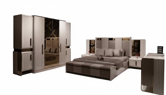 Elegantes beige Schlafzimmer-Set aus Holz mit modernem Design