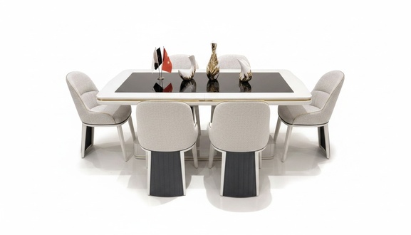 Elegantes Beigefarbene Holz Esstisch und Stühle Set für modernes