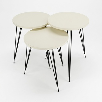 Elegantes Beigefarbenes Couchtisch-Set aus Holz und Metall