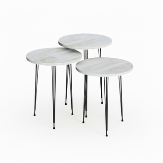 Elegantes Beigefarbenes Couchtisch-Set aus Holz und Metall
