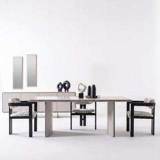 Elegantes Beiges 7-tlg. Esszimmer Set aus Holz mit modernen Design