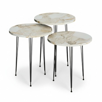Elegantes Beiges Couchtisch-Set aus Holz und Metall
