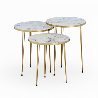 Elegantes Beiges Couchtisch-Set aus Holz und Edelstahl