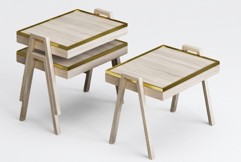 Elegantes Beiges Holz Couchtisch-Set im modernen Stil