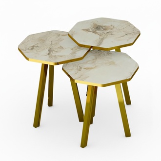 Elegantes Beiges Holz-Metall Couchtisch-Set für modernes Wohnzimmer