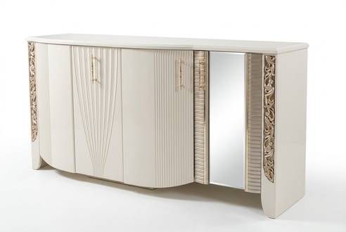 Elegantes Beiges Holz Sideboard mit Spiegel in modernem Design
