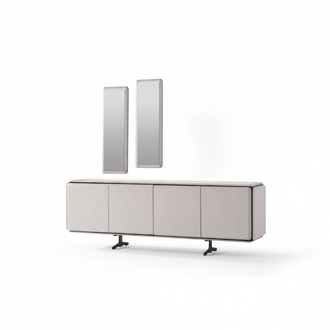 Elegantes Beiges Holz- und Glasmöbelset mit Sideboard und Spiegel