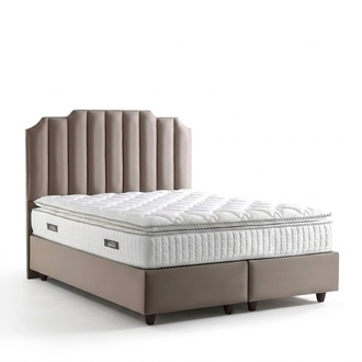 Elegantes Bett mit Matratze aus Textil in Beige für modernes
