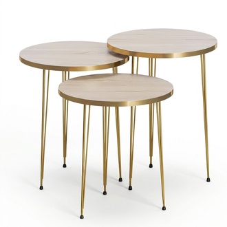 Elegantes braunes Couchtisch-Set aus Holz und Edelstahl