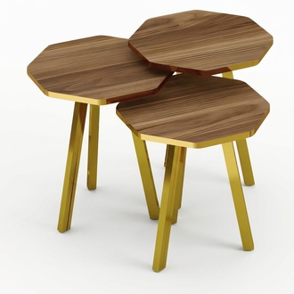 Elegantes braunes Couchtisch-Set aus Holz und Metall