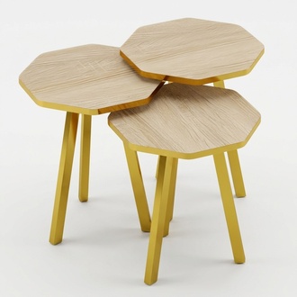 Elegantes braunes Couchtisch-Set aus Holz und Metall