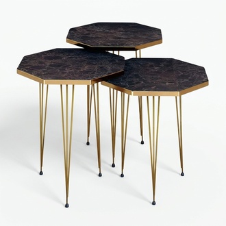 Elegantes braunes Couchtisch-Set aus Holz und Edelstahl