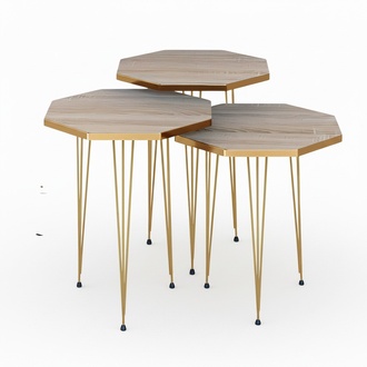 Elegantes braunes Couchtisch-Set aus Holz und Edelstahl