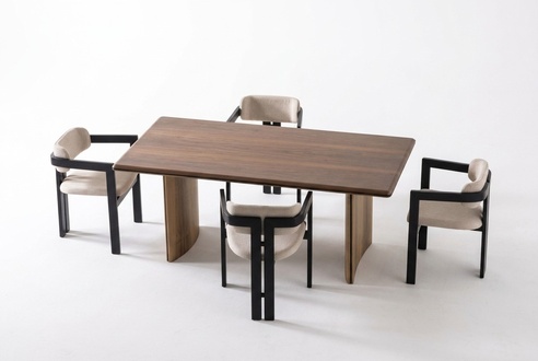 Elegantes braunes Esstisch- und Stuhlset aus Holz für modernes